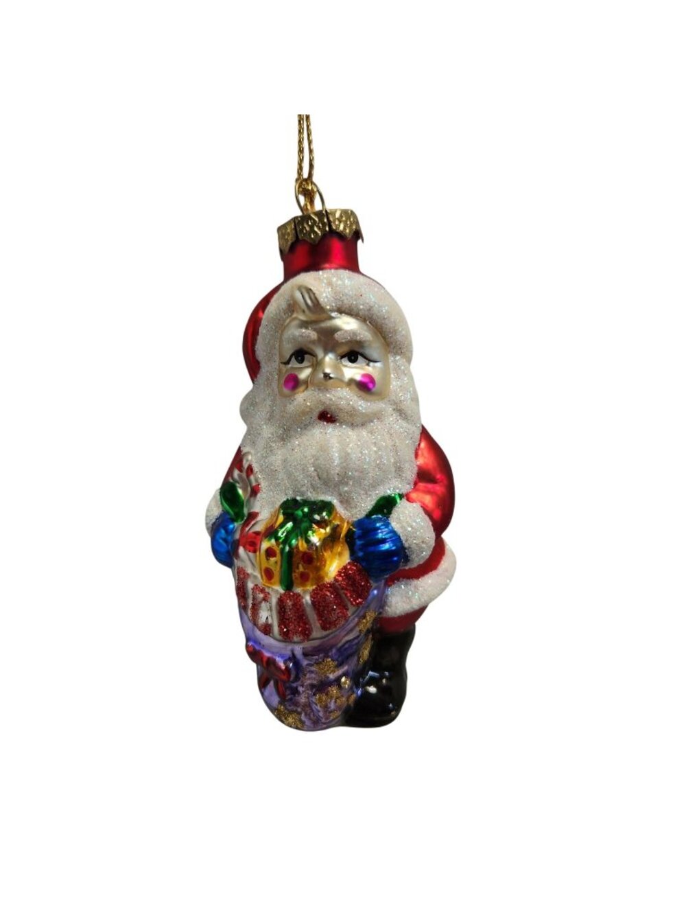 Santa Claus Glittered Christmas Ornament Sack Gifts Festive Holiday Decor READ